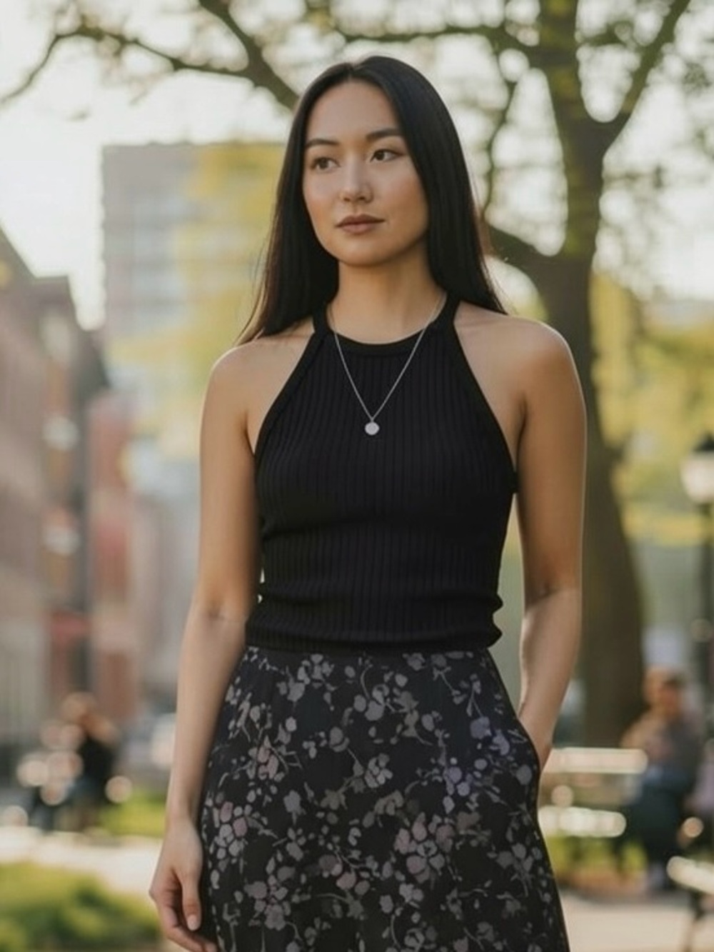 Madewell Womens Black Ribbed Cutaway Crewneck Tank